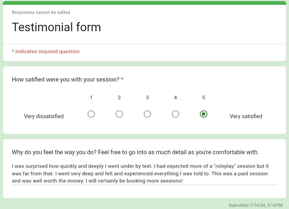 2nd testimonial form