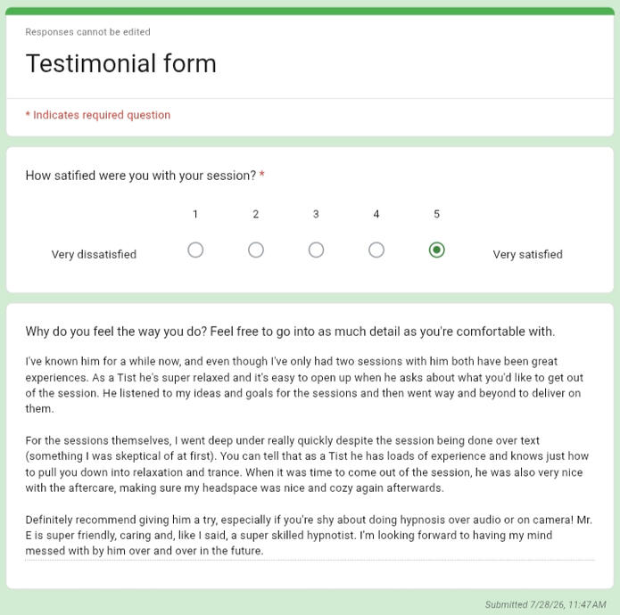 4th testimonial form