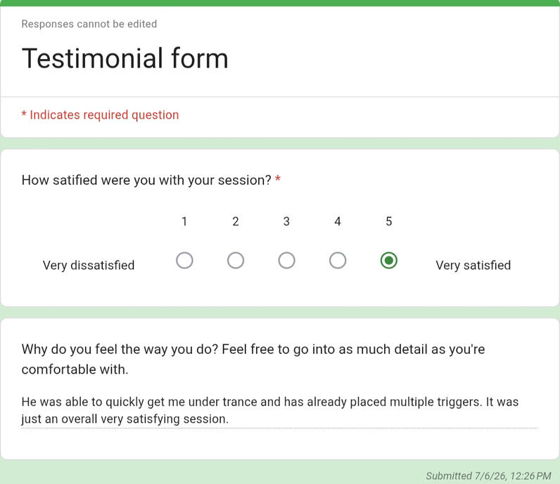 First testimonial form